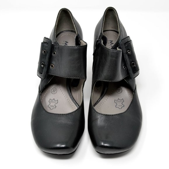 Size 37 MARC Soft Walk Black Leather Mary Jane Style Heals - Picture 1 of 6